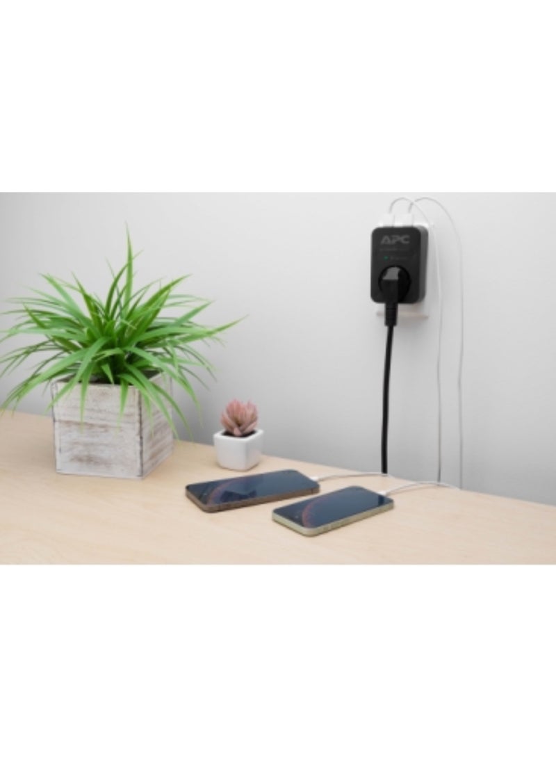 اي بي سي مشترك كهرباء APC Essential SurgeArrest - منفذ واحد + 2 منفذ USB - أسود - Image 4